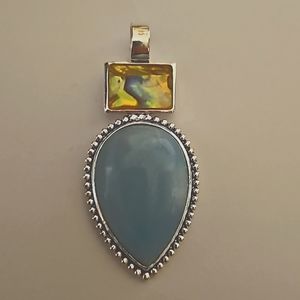 Vintage Estate Roman Signed Abalone &‎ Blue Gypsum Pendant